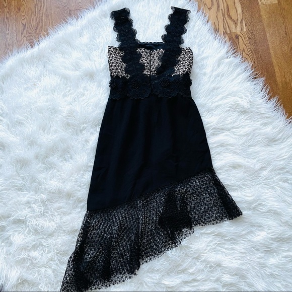 UNITEDWOOD Black Asymmetrical Lace Cocktail Sheer Dress Size 4 - Picture 4 of 13